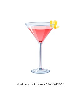 Alcoholic cocktail in martini glass, vector illustration cartoon icon isolated on white.