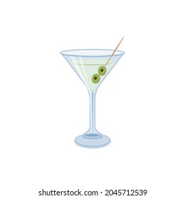 Alcoholic cocktail in a martini glass, vector illustration isolated on white background