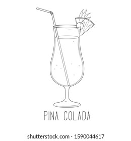 Alcoholic cocktail - pina colada isolated on white background. Vector illustration