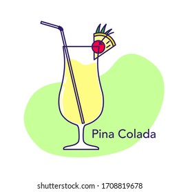 Alcoholic cocktail - pina colada isolated on white background. Vector illustration