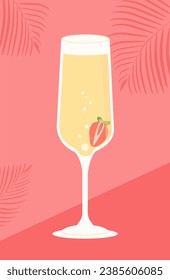 Alcoholic cocktail poster. Frozen and fresh liquid in glass. Tropical summer season beverage. Graphic element for website. Cartoon flat vector illustration isolated on red background