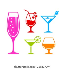 Alcoholic cocktail vector icon set illustration isolated on white background