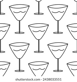 Alcoholic cocktails in glasses. Seamless pattern. Non-alcoholic party. Bright tasty refreshing drinks and juices. Hand drawn vector illustration. background ornament fabric paper line doodle coloring