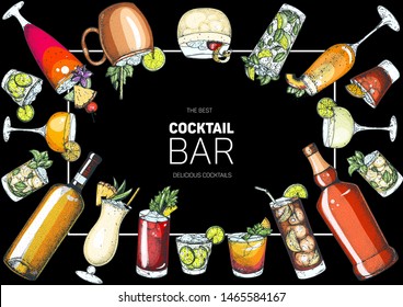 Alcoholic cocktails hand drawn vector illustration. Cocktails set. Bar menu design elements.