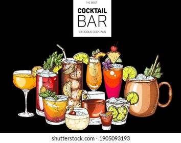 Alcoholic cocktails hand drawn vector illustration.