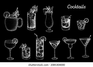 Alcoholic Cocktails Hand Drawn Vector Illustration Stock Vector