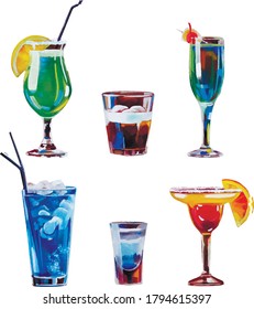 alcoholic cocktails on a white background