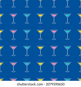 Alcoholic cocktails seamless pattern on a blue background.