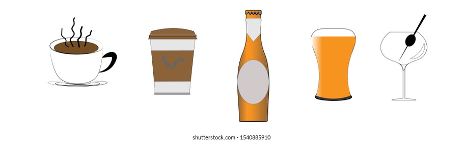 Alcoholic Coffee Hot Drink Icons Vector Set