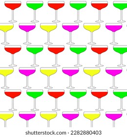 Alcoholic color cocktails seamless pattern on a white background. Party drinks concept. Vector illustration.