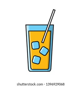 Alcoholic delicious juicy cocktail drink in a glass with ice and a straw icon on a white background. Vector illustration