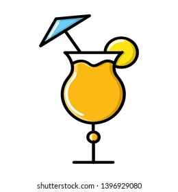 Alcoholic delicious juicy cocktail drink in a glass with an umbrella and lemon lime orange and straw icon on a white background. Vector illustration