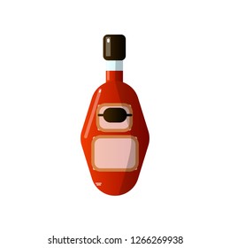 Alcoholic drink in a beautiful glass bottle of unusual shape on white background.