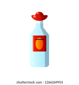 Alcoholic drink in a beautiful glass bottle of unusual shape on white background.