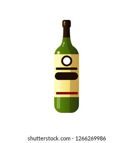 Alcoholic drink in a beautiful glass bottle of unusual shape on white background.