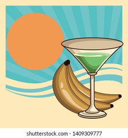 alcoholic drink beverage cocktail with delicious fruit cartoon vector illustration graphic design