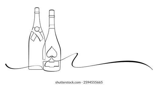 Alcoholic drink bottles in line art style.