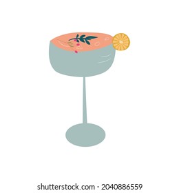 Alcoholic drink in cartoon style with a slice of lemon in a glass. Vector illustration 
