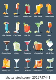 Ilustrações de bebidas alcoólicas e coquetéis