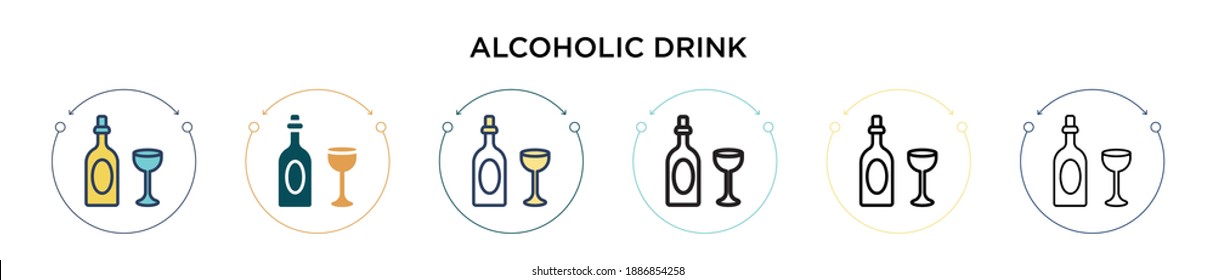 Alcoholic drink icon in filled, thin line, outline and stroke style. Vector illustration of two colored and black alcoholic drink vector icons designs can be used for mobile, ui, web