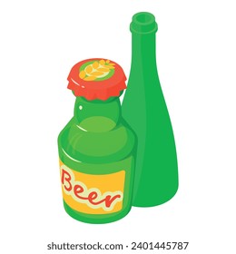 Alcoholic drink icon isometric vector. Closed glass beer bottle near wine bottle. Beverage production, business