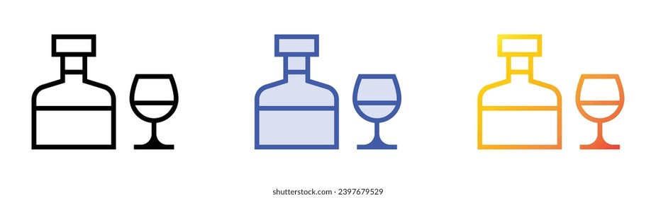icono de bebida alcohólica. Diseño lineal, azul de relleno y degradado de estilo aislado en fondo blanco