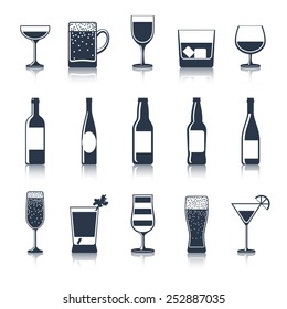 Alcoholic drink party bar restaurant icons black set isolated vector illustration