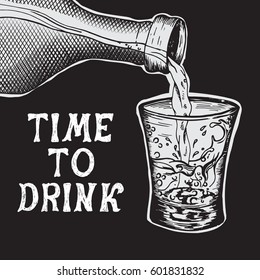 Alcoholic drink poured into the glass.Hand drawn style.Vector illustration