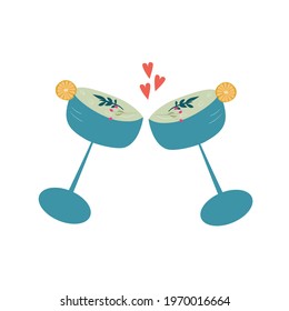 Alcoholic drink. Relaxation and recreation concept. Vector illustration of two glasses of alcoholic cocktail 