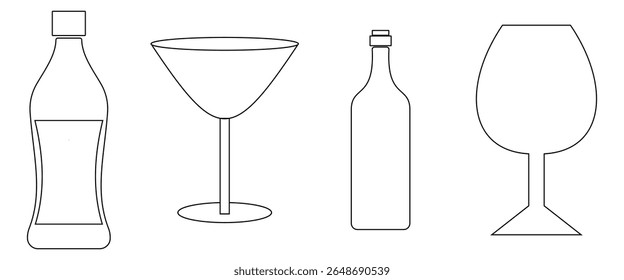 Alcoholic Drink Silhouettes: Bottles and Glassware"