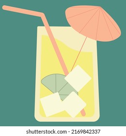 alcoholic drink with umbrella. Summer cocktail for holiday and beach party. Isolated vector illustration.