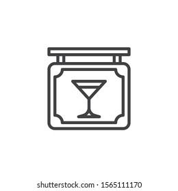 Alcoholic drinks bar signboard line icon. linear style sign for mobile concept and web design. Cocktail bar signage outline vector icon. Symbol, logo illustration. Vector graphics