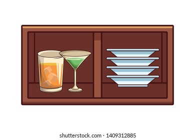 alcoholic drinks beverages at bar club pub wooden furniture cartoon vector illustration graphic design