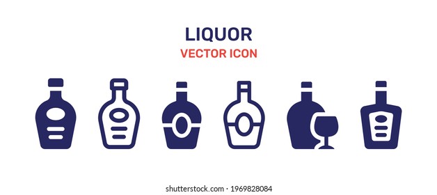 Alcoholic drinks. Bottle of liquor, rum, cognac, tequila, whiskey. Vector beverage illustration