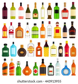 Alcoholic Drinks Bottles Large Vector Set