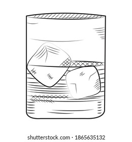 alcoholic drinks concept, whisky on the rocks icon over white background, sketch style, vector illustration