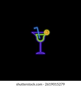 Alcoholic drinks, Glass with drink. Template design cocktail menu and drink list. neon style. Vector illustration..