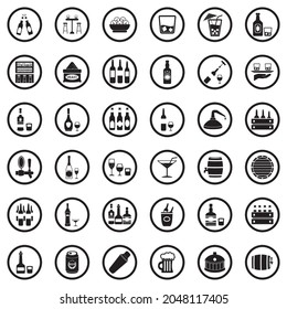 Alcoholic Drinks Icons. Black Flat Design In Circle. Vector Illustration.