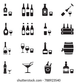 Alcoholic Drinks Icons. Black Flat Design. Vector Illustration. 