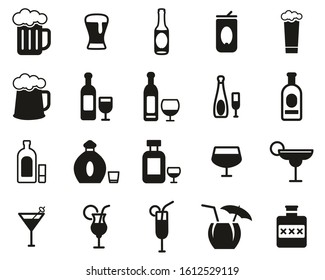 Alcoholic Drinks Icons Black & White Set Big