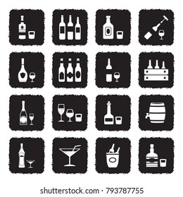 Alcoholic Drinks Icons. Grunge Black Flat Design. Vector Illustration. 