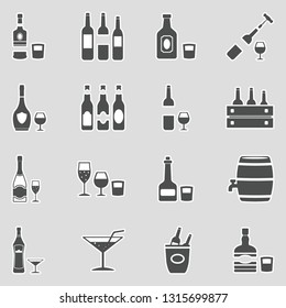 Alcoholic Drinks Icons. Sticker Design. Vector Illustration.