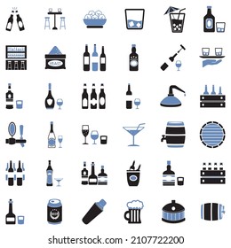 Alcoholic Drinks Icons. Two Tone Flat Design. Vector Illustration.