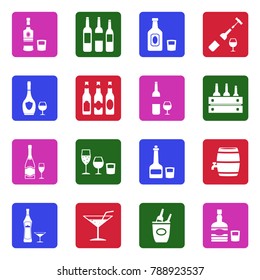 Alcoholic Drinks Icons. White Flat Design In Square. Vector Illustration. 