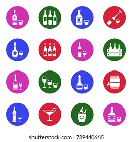 Alcoholic Drinks Icons. White Flat Design In Circle. Vector Illustration. 