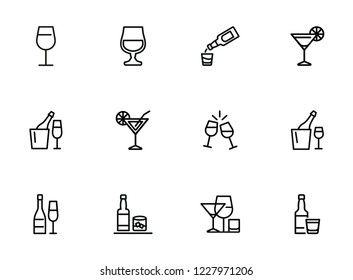 Alcoholic drinks line icon set. Cocktail, wine, strong drink. Alcohol concept. Can be used for topics like restaurant, bar, celebration, party