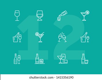 Conjunto de iconos de la línea de bebidas alcohólicas. Cóctel, vino, bebida fuerte. Concepto de alcohol. Puede ser usado para temas como restaurante, bar, celebración, fiesta