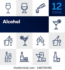 Alcoholic drinks line icon set. Cocktail, wine, strong drink. Alcohol concept. Can be used for topics like restaurant, bar, celebration, party