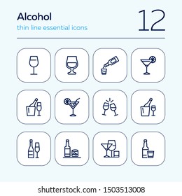 Alcoholic drinks line icon set. Cocktail, wine, strong drink. Alcohol concept. Can be used for topics like restaurant, bar, celebration, party