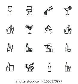 Alcoholic drinks line icon set. Cocktail, wine, strong drink. Alcohol concept. Can be used for topics like restaurant, bar, celebration, party